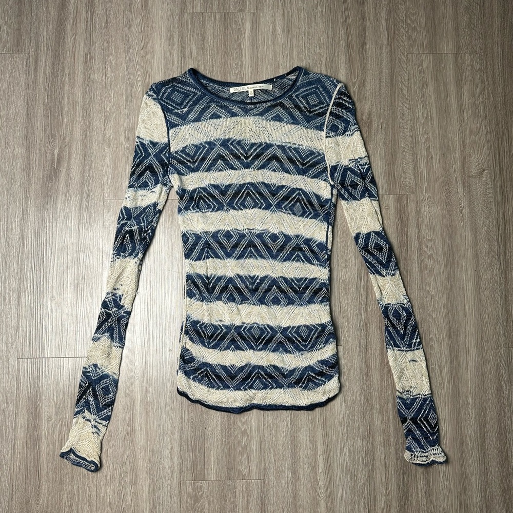 Rachel Roy Knit Cream & Blue Long Sleeve ~ Size: Medium